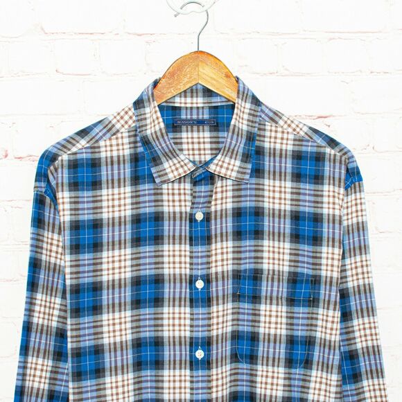 MASON'S Flannel Shirt Blue Brown Plaid Cotton Size XL - Picture 4 of 7